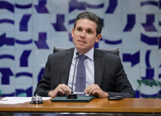 Presidente da Câmara, Hugo Motta (Republicanos-PB), na reunião de líderes